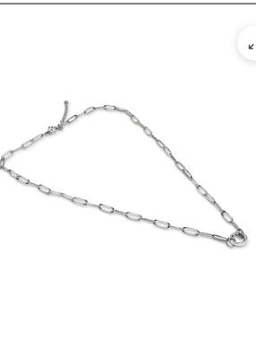 Silver Tone Paperclip Necklace with Interlocking Ring
